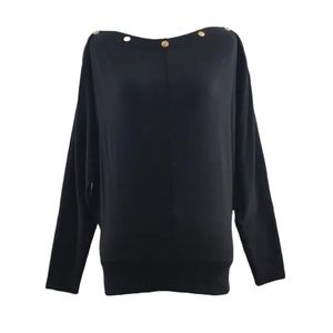Stella & Dot The Weekend Slouchy Snap Top Black Dolman Sleeve Gold Tone Snaps L